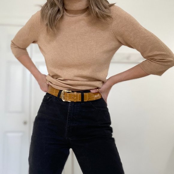 Vintage Sweaters - Vintage Camel Knit Turtleneck Pullover Sweater